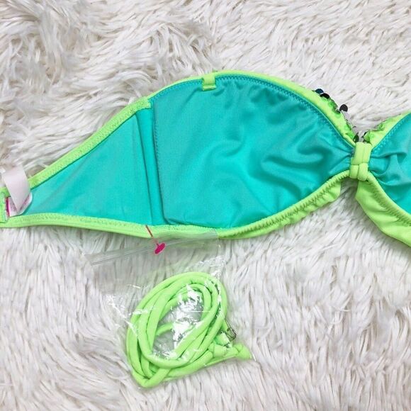Victoria’s Secret Swim Neon Lime Green Sequin Strapless Padded Bikini Top XS - Picture 4 of 4
